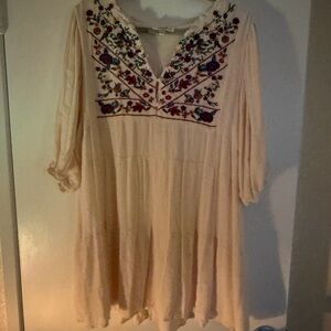 Umgee Cream Boho Embroidered Long Sleeve Dress